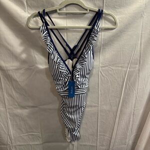 Felina Navy and White Striped One-Piece Swimsuit